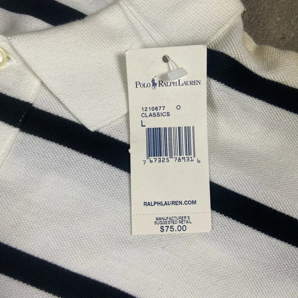 NWT Vintage 90s Polo Ralph Lauren Polo Shirt Size Large Black Striped Pony Logo